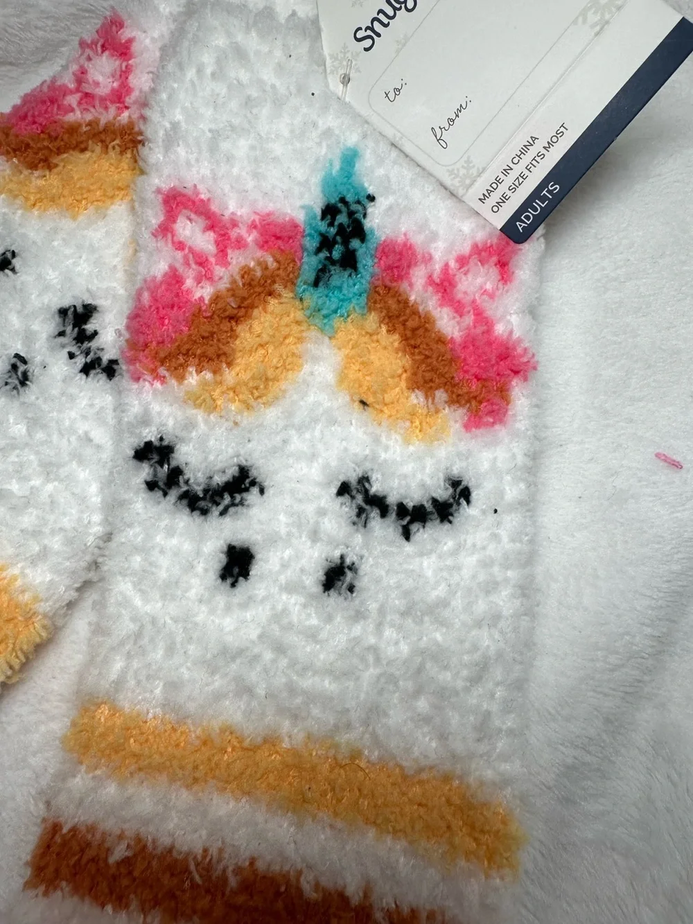 Snugadoo Unicorn Fuzzy Socks Adult One Size Cozy Striped Slipper Socks